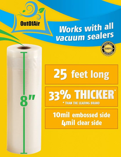 8" x 25' Rolls - BULK 8 Pack OutOfAir Vacuum Sealer Rolls Works - Image 8