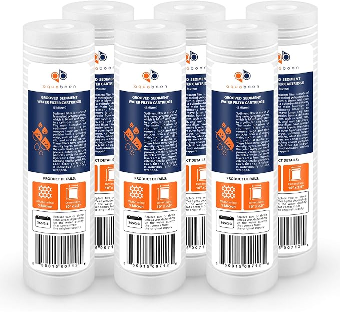 Aquaboon 5 Micron 10 x 2.5 Grooved Sediment Water Filter Replacement by Aquaboon