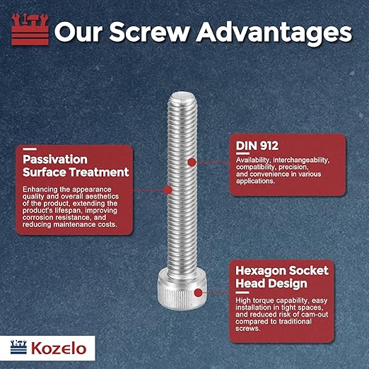 Kozelo 5pcs Socket Head Cap Screws - [M8-1.25 x 45mm] 304 Stainless Steel Allen Socket Drive for Electrical Motor 3D Printing Fan Engine Replacement Use, Silver