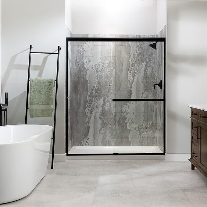 Palisade 78in x 60in x 32in Waterproof Vinyl Shower Surround Kit with Accessories in Urban Slope
