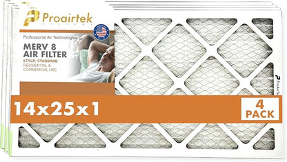 Proairtek AF14251M08SWH Model 14x25x1 Pack of 4 Air Filters, MERV 8; Ideal by Unknown