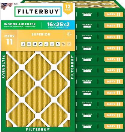 Filterbuy 16x25x2 Air Filter MERV 11 Superior Pet & Allergy Defense, by Filterbuy