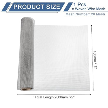uxcell 20 Mesh 79" x 16" Woven Wire Mesh, 304 Stainless Steel Air Vent Filter - Image 2