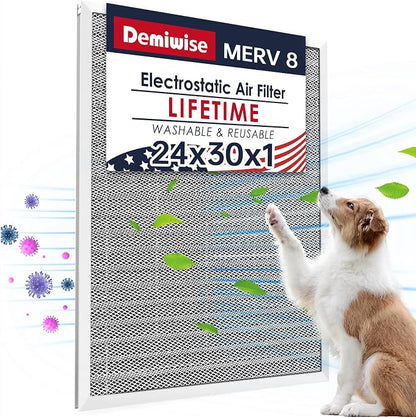 MERV 8 24x30x1 Lifetime Air Filter, Washable Electrostatic Aluminum AC/HVAC by Demiwise