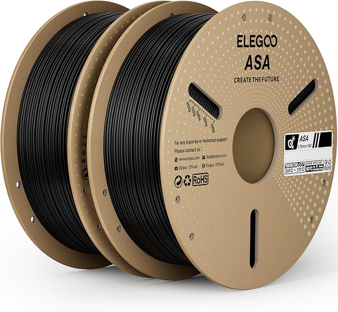ELEGOO ASA Filament 1.75mm Black 2KG, UV & Weather Resistant 3D Printer Filament by ELEGOO