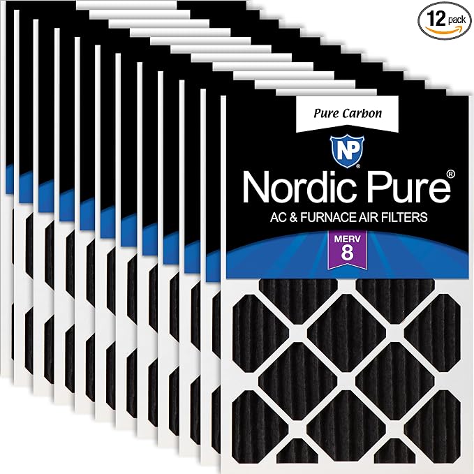 Nordic Pure 16x20x2 Pure Carbon Pleated Odor Reduction Merv 8 Furnace Filters by NordicPure