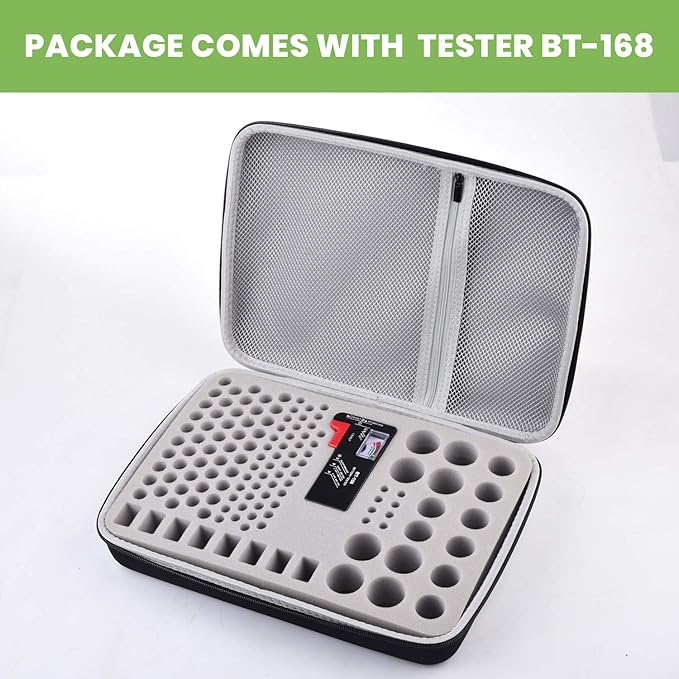 Battery Organizer Storage Holder Case Box with Tester Checker BT-168. Holds 225 Batteries AA AAA C D Cell 9V 3V Lithium (Yellow)