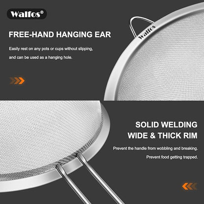 Walfos 6.3 Inch Fine Mesh Strainer, Premium Stainless Steel Sieve and Sifter - Image 3