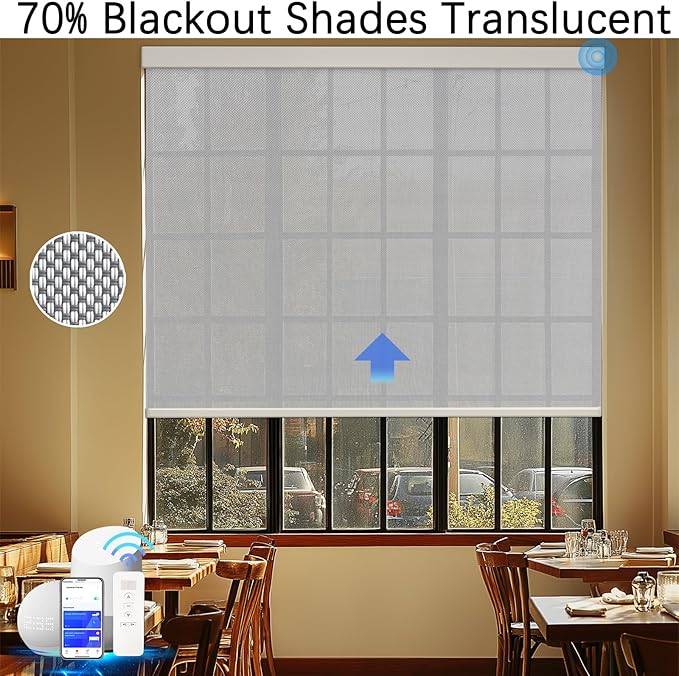 COOLWINDS Motorized Blinds with Remote Cordless Automatic Motorized Shades Custom Blinds for Windows Smart Curtains Compatible with Alexa Google Home(Solar Grey,W57 x H72in)