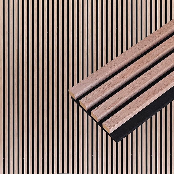 NeatiEase Wood Wall Panels, 9 Feet Acoustic Slat Wall Panels for Interior Wall Decor and Noise Reduction, Decorative Slat Wall Paneling, Natural Walnut, 6-Piece
