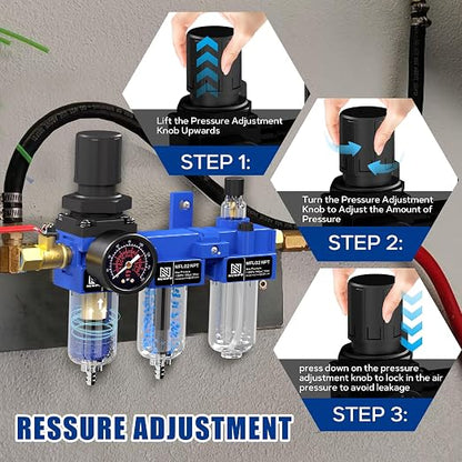 NEWPO 1/4" NPT Compressed Air Filter Regulator Lubricator Combo, Water/Oil Trap - Image 5