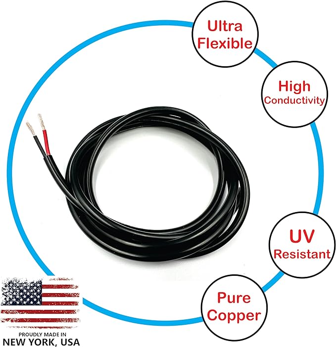 NATIONAL Wire & Cable – 10 AWG 2-Conductor Premium Copper Wire, 250 ft, Stranded | Made in USA, Heavy-Duty Flexible Jacket | Automotive, Solar, Battery, Indoor and Outdoor Use