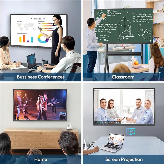YIXZSWD Smart Board,85 Inch Interactive Whiteboard 4K Touchscreen Built in Ultra High Definition Camera Open App Ecosystem, Digital Presentation Electronic Smart WhiteBoard for Classroom Home Office