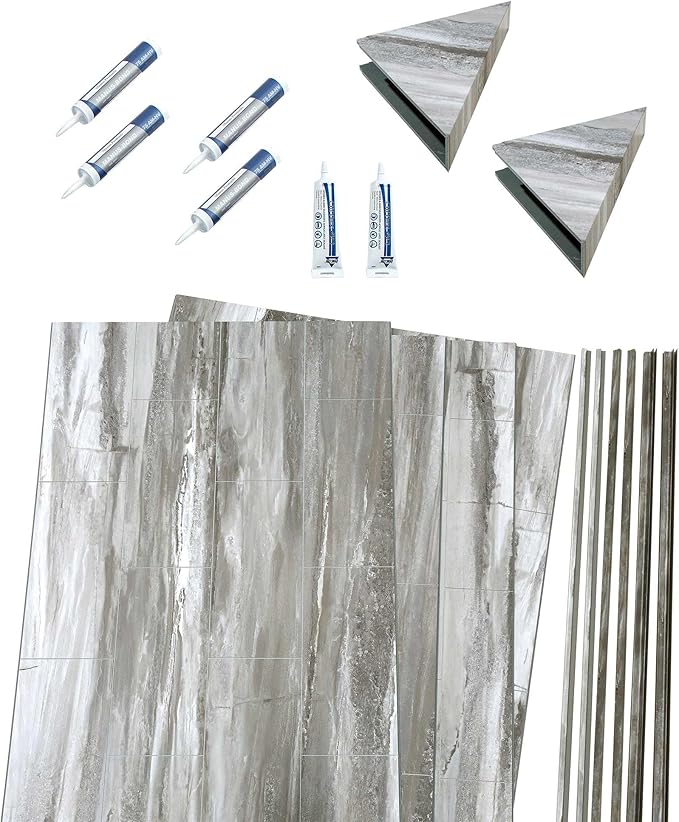 Palisade 78in x 60in x 32in Waterproof Vinyl Shower Surround Kit with Accessories in Urban Cliff