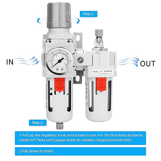 NANPU 1/2" NPT Compressed Air Filter Regulator Lubricator Combo Water/Oil Trap - Image 4
