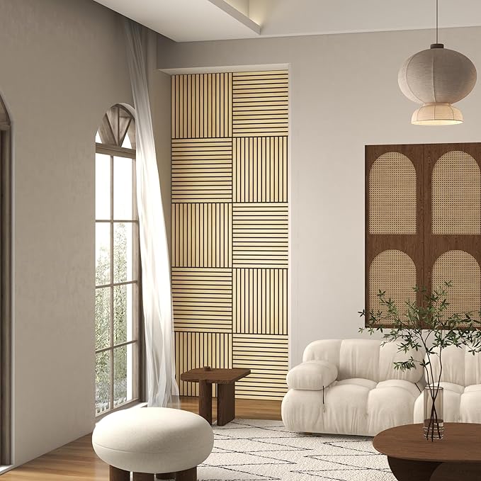 HOMCOM 4 Pack 3D Acoustic Panels, 24" x 24" Soundproof Wood Panels for Wall, Wood Slat Wall Paneling for Interior Ceiling, Office, Home Theater, Studio, Oak
