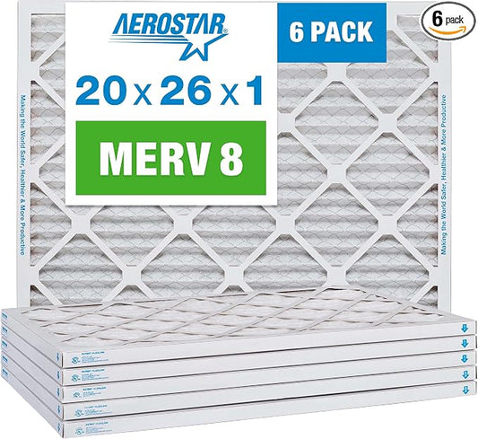 Aerostar 20x26x1 MERV 8 Pleated Air Filter, AC Furnace Air Filter, 6 Pack by AirFiltersDelivered