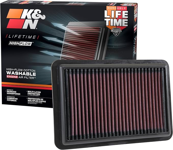 K&N High-Flow Original Lifetime Engine Air Filter: Increase Power: Washable: by KNEngineeringInc