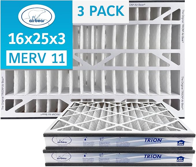 16x25x3 Air Filter MERV 11 TRION Air Bear Pleated HVAC Air Filter Replacement by Trion