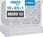 Aerostar 15x25x1 MERV 13 Pleated Air Filter, AC Furnace Air Filter, 6 Pack by AirFiltersDelivered