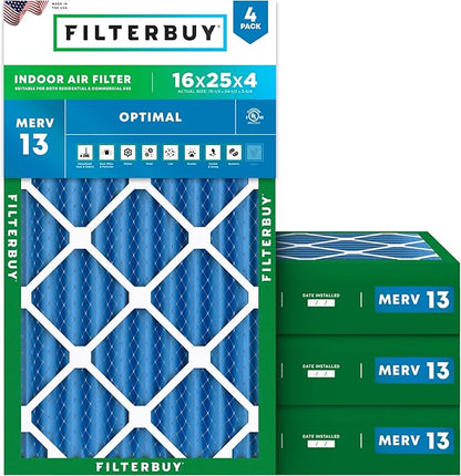 Filterbuy 16x25x4 Air Filter MERV 13 Optimal Smoke & Allergy Defense, by Filterbuy