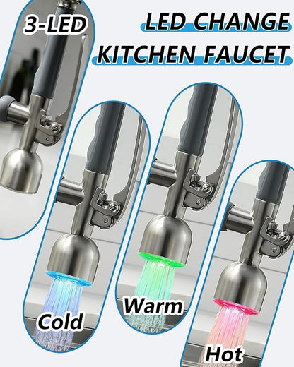 Fapully Commercial Single Handle Pull Down Sprayer Brushed Nickel Kitchen Faucet - Image 3