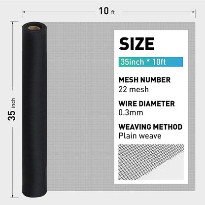 304 Stainless Steel Mesh Window Screen Roll, 35IN x 10FT Black Metal Window - Image 3