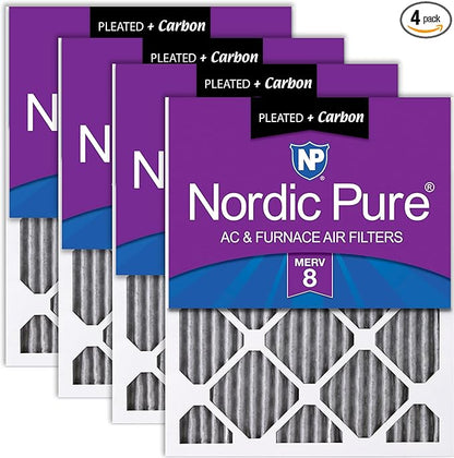 Nordic Pure 16x30x1 Furnace Air Filters MERV 8 Pleated Plus Carbon 4 Pack by NordicPure
