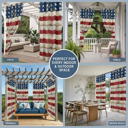 4th of July Outdoor Curtains for Patio USA Flag Independence Day Vintage - Image 8