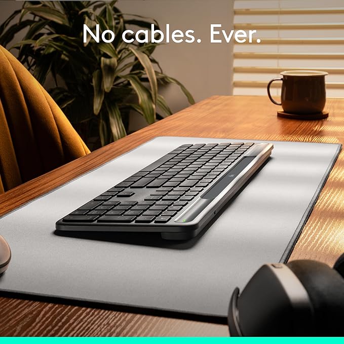 Logitech Signature Slim Solar+ Wireless Bluetooth Keyboard K980, Solar and Artificial Light Powered, Up to 10 Years Battery Life, Customizable Keys - Graphite