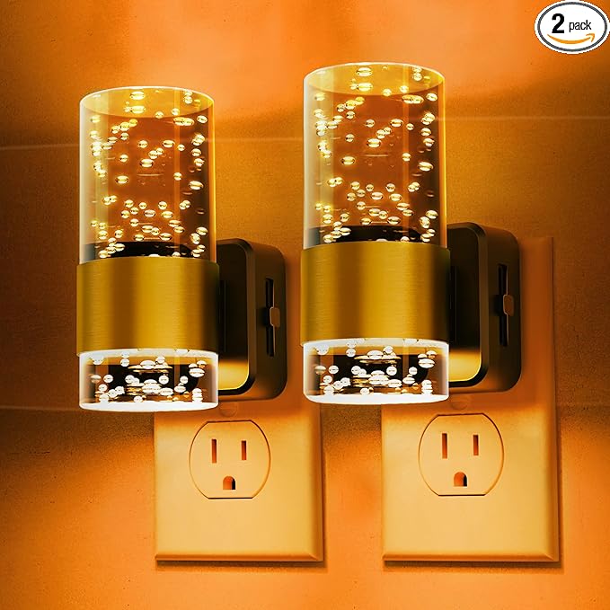 Night lights plug into wall, Amber Night Light with Adjustable Brightness, Plug in NightLight with Auto Light Sensor, Wall Sconce-style Design Night Light for Bathroom,Hallway, 2 Pack