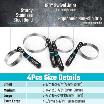 DURATECH 8-Piece Oil Filter Swivel Wrench Set, Wrenches Cover 2-3/4" to 5-1/4" - Image 2
