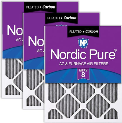 Nordic Pure 12x12x1 Furnace Air Filters MERV 8 Pleated Plus Carbon 3 Pack by NordicPure