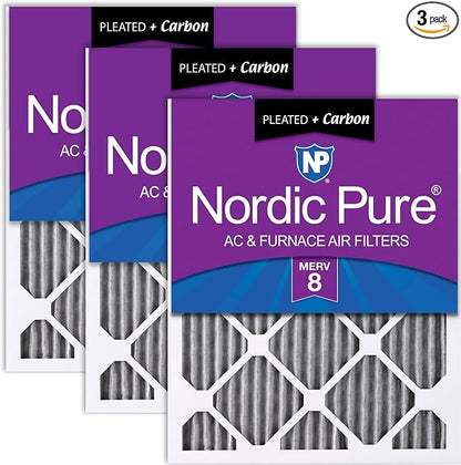 Nordic Pure 14x30x1 Furnace Air Filters MERV 8 Pleated Plus Carbon 3 Pack by NordicPure