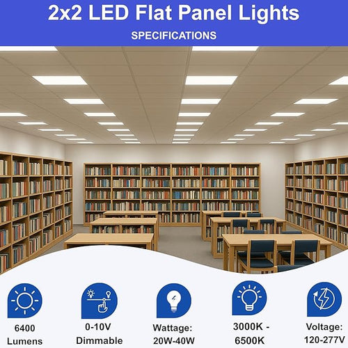 2x2 LED Flat Panel Lights for Drop Ceiling, Troffer Replacement Light Fixture, 4400 LM, Selectable Features, 20W/25W/30W/35W/40W, 3000K/3500K/4000K/5000K/6500K, Dimmable (0-10V) ETL/DLC (4-Pack)