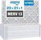 Aerostar 20x21x1 MERV 13 Pleated Air Filter, AC Furnace Air Filter, 12 Pack by AirFiltersDelivered