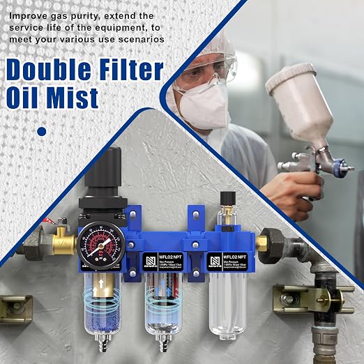 NEWPO 1/4" NPT Compressed Air Filter Regulator Lubricator Combo, Water/Oil Trap - Image 8