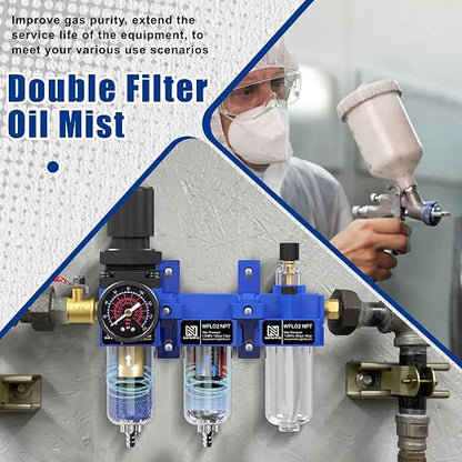 NEWPO 1/4" NPT Compressed Air Filter Regulator Lubricator Combo, Water/Oil Trap - Image 8