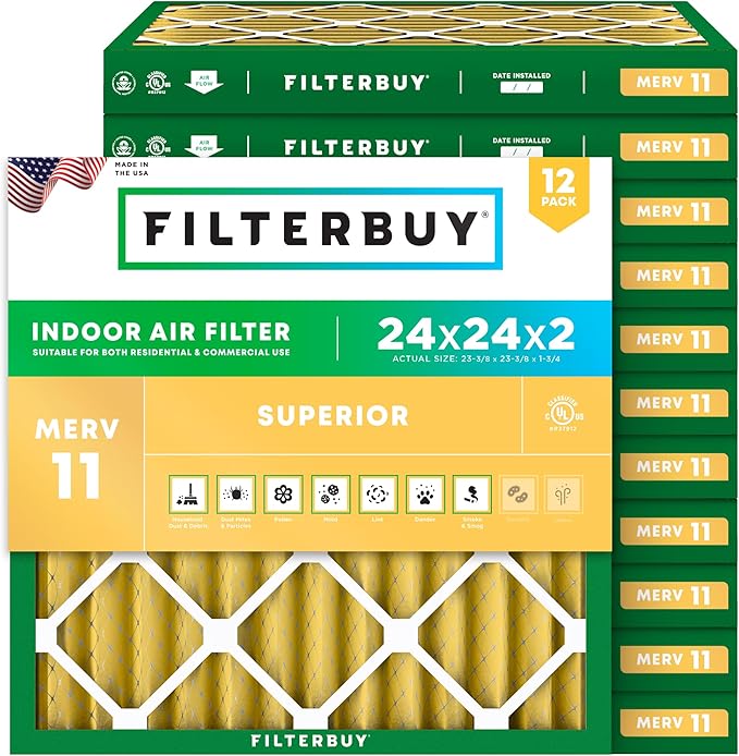 Filterbuy 24x24x2 Air Filter MERV 11 Superior Pet & Allergy Defense, by Filterbuy
