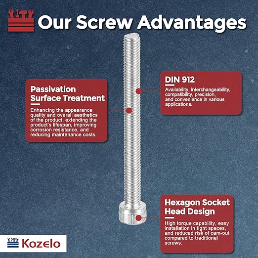 Kozelo 20pcs Socket Head Cap Screws - [M6-1 x 65mm] 304 Stainless Steel Allen Socket Drive for Electrical Motor 3D Printing Fan Engine Replacement Use, Silver