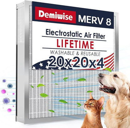 20x20x4 Washable Electrostatic Air Filter, MERV 8 Aluminum AC/HVAC Furnace by Demiwise