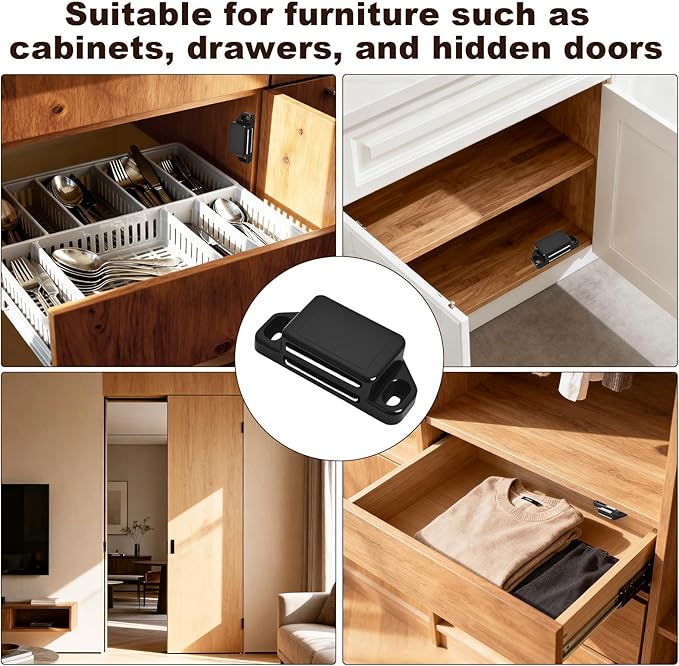 24 Pack Magnetic Push Latch,Heavy Duty Magnetic Touch Latch,for Push to Open Cabinet or Kitchen Drawer, Kitchen Door (Black - 0.98 inch, 24 Pack)