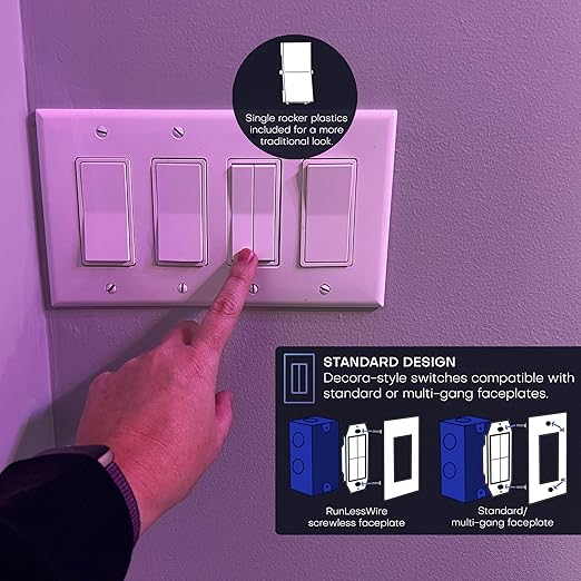 RunLessWire Click for Philips Hue – Battery-Free Wireless Smart Light Switch, 30ft Range – Works Natively with Philips Hue Bridge – Wall Mount Kinetic Switch - Decora Style, Black