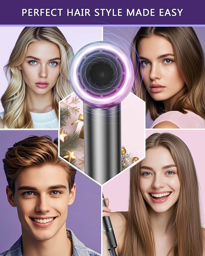 Hair Dryer, 15000RPM High Speed Ionic Hair Dryer for Fast Drying, Professional Lightweight with Magnetic Nozzle, 5 Temperatures and 2 Speeds, Low Noise, Suitable for Travel and Home Use