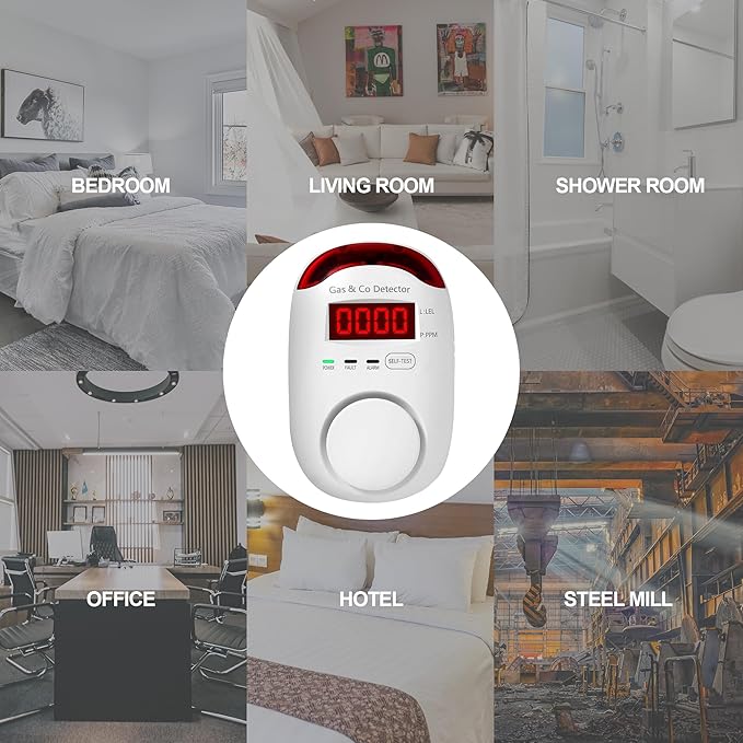 3 Packs Combination Gas & Carbon Monoxide Detectors, Plug in Natural Gas Detector & Carbon Monoxide Alarm, CO Detector Alarm & Propane, Methane, Explosive Gas Detector for Home,RV,Easy to Install