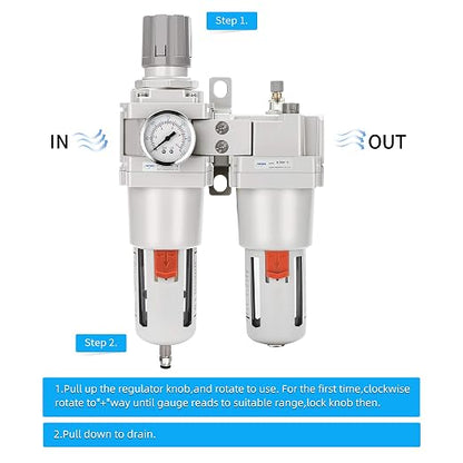 NANPU 1" NPT Compressed Air Filter Regulator Lubricator Combo Water/Oil Trap - Image 4