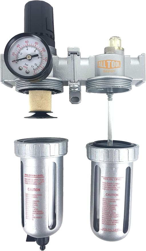 1/4" NPT Mid Flow Compressed Air In Line Filter Regulator Lubricator Oiler - Image 5