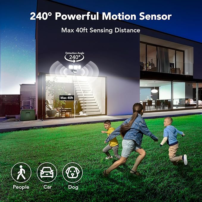OREiN Motion Sensor Outdoor Flood Light, 26W 3500LM LED Security Light, 240° 40FT Detection, Dusk to Dawn/Auto/Test Modes, IP65 Waterproof for Garage, Yard, Porch, Driveway (Hardwired)