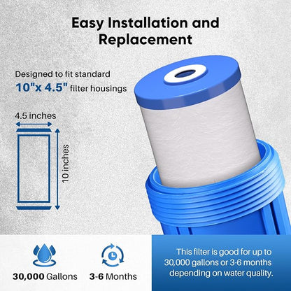 PUREPLUS 5 Micron 10" x 4.5" Whole House Sediment and Carbon Water Filter - Image 7