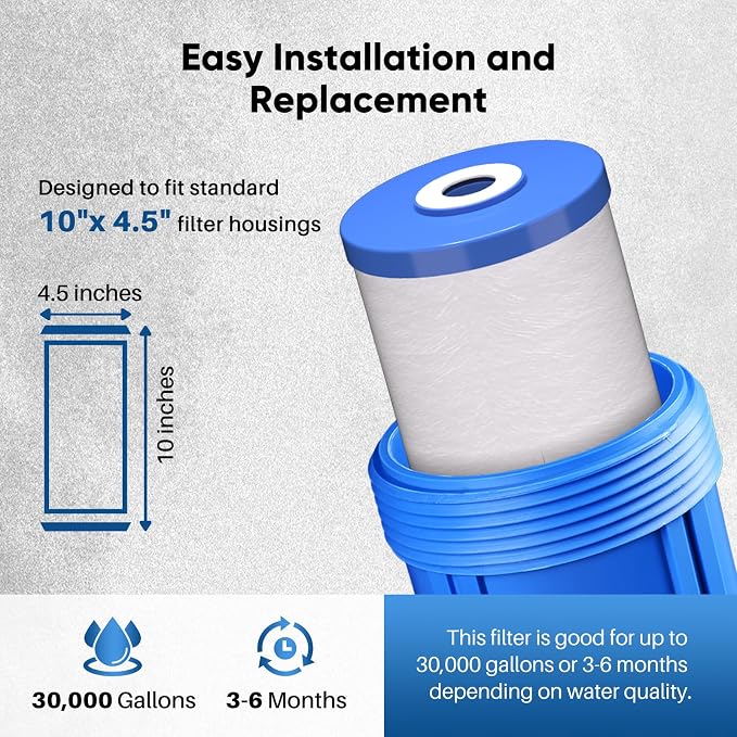 PUREPLUS 5 Micron 10" x 4.5" FXHTC Whole House Sediment and Carbon Water Filter - Image 7